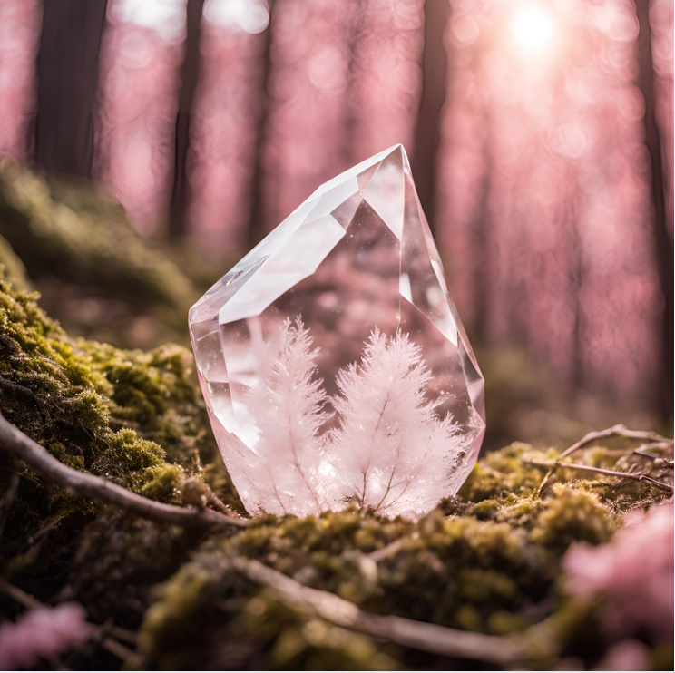Healing Clear Quartz in a Pink Forest