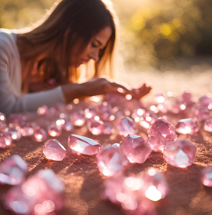 Pink healing crystals for balance and self love at Empathic Embrace