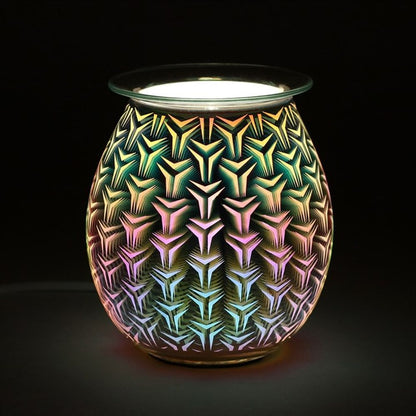 3D Geometric Shape Light-Up Electric Oil Burner - a stylish and functional aromatherapy lamp with vibrant floral designs, perfect for enhancing ambiance and diffusing essential oils, available at Empathic Embrace.