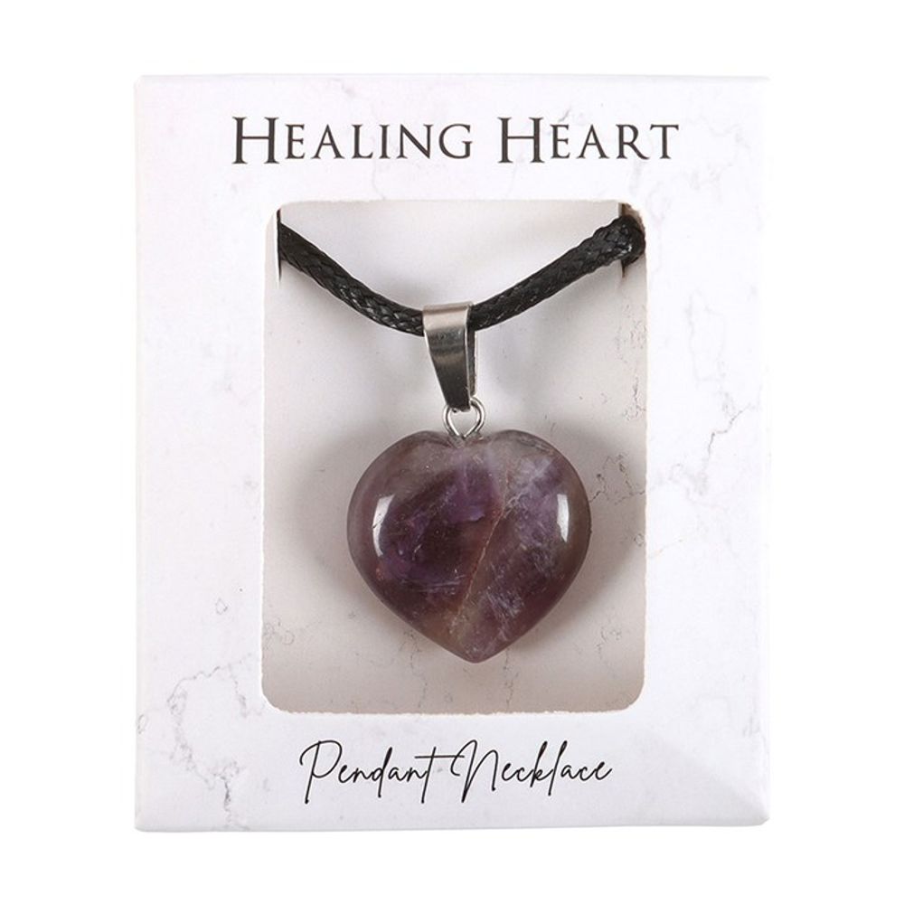 Amethyst Healing Crystal Heart Necklace - a stunning heart-shaped amethyst pendant on a delicate chain, offering calming energy and spiritual protection, available at Empathic Embrace.